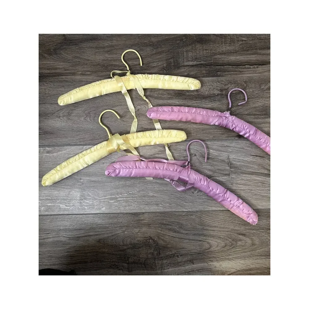 4 Vintage Padded Hangers Purple Yellow